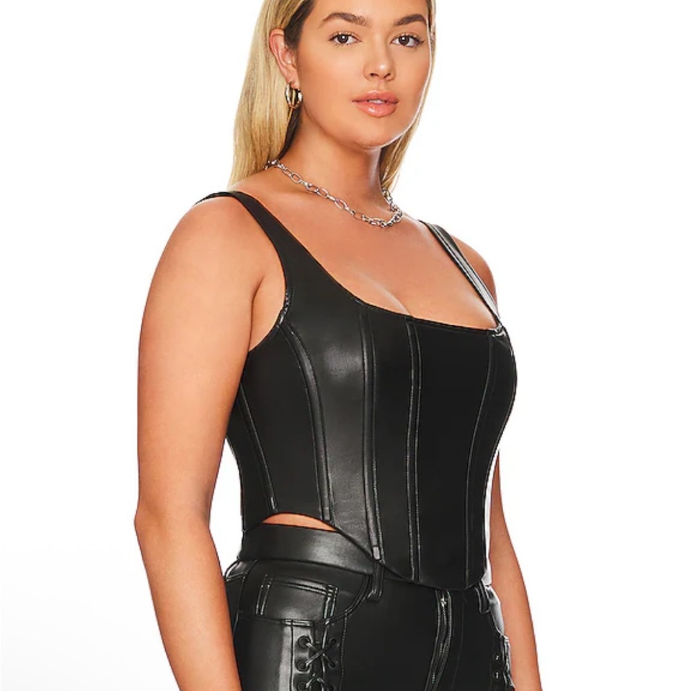 Good American Black Faux Leather Corset Top